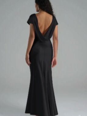 Black Backless Draped Evening Gown